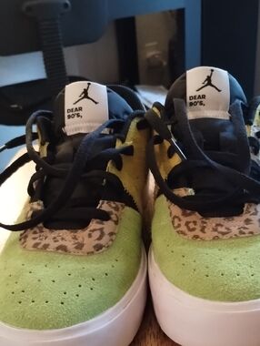Jordan Size 11 90s'series Dear 90's Green and Black Sneakers with Leopard Accent